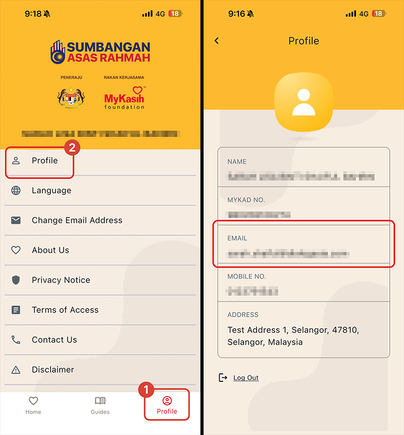 MyKasih App - Profile Email